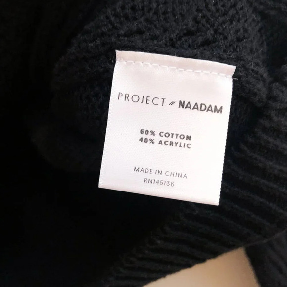 Project Naadam Black Cotton Acrylic Blend Ruffled Mock Neck Knit Sweater Medium - Picture 9 of 11